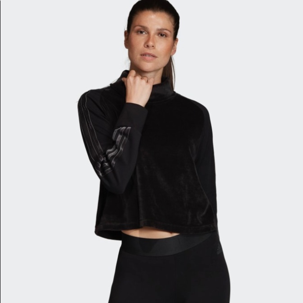 Adidas Sport ID Long Sleeve Valor ‘Black’ Cropped Pullover Woman’s Size XLarge